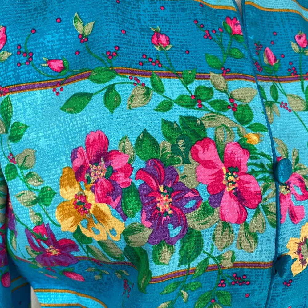 Adrianna Papell Silk Blazer Jacket 8 Blue Pink Floral Cottagecore Elegant Top - Picture 4 of 8
